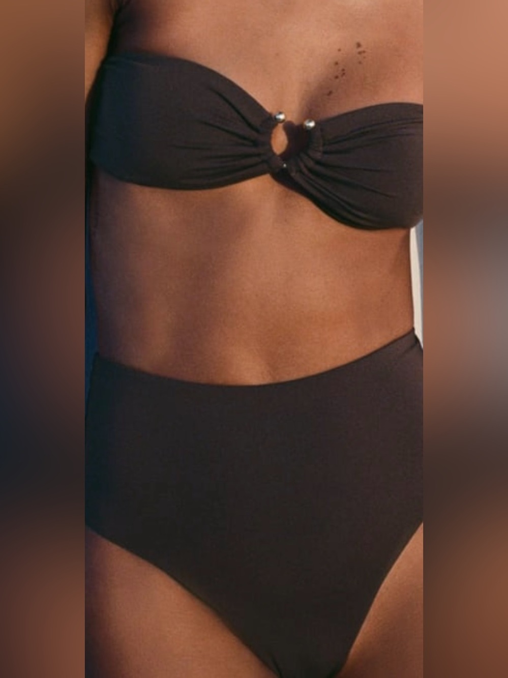 Zara Women’s dark brown Bandeau Bikini Set with Decorative Ring small